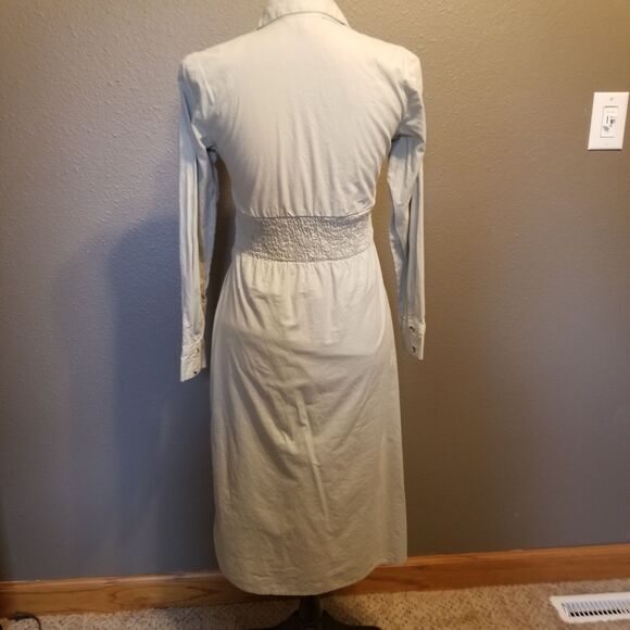 Sim & Sam S Dress 100% Cotton Midi Sage Green Long Sleeve Button Front Office - Picture 6 of 10